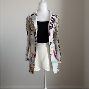 SHEIN White Blazer With Colorful Graphic Print
